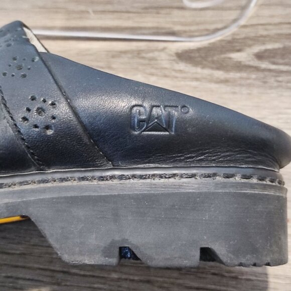 CAT Caterpillar Mule Clogs sz 7W Black Leather Walking Machines Slip On Platform - Picture 12 of 16